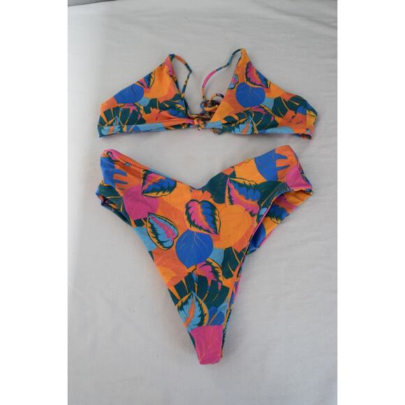 Skatie Bikini Top Bottoms Size XS Floral Trianle Cheeky V Front - Picture 1 of 5